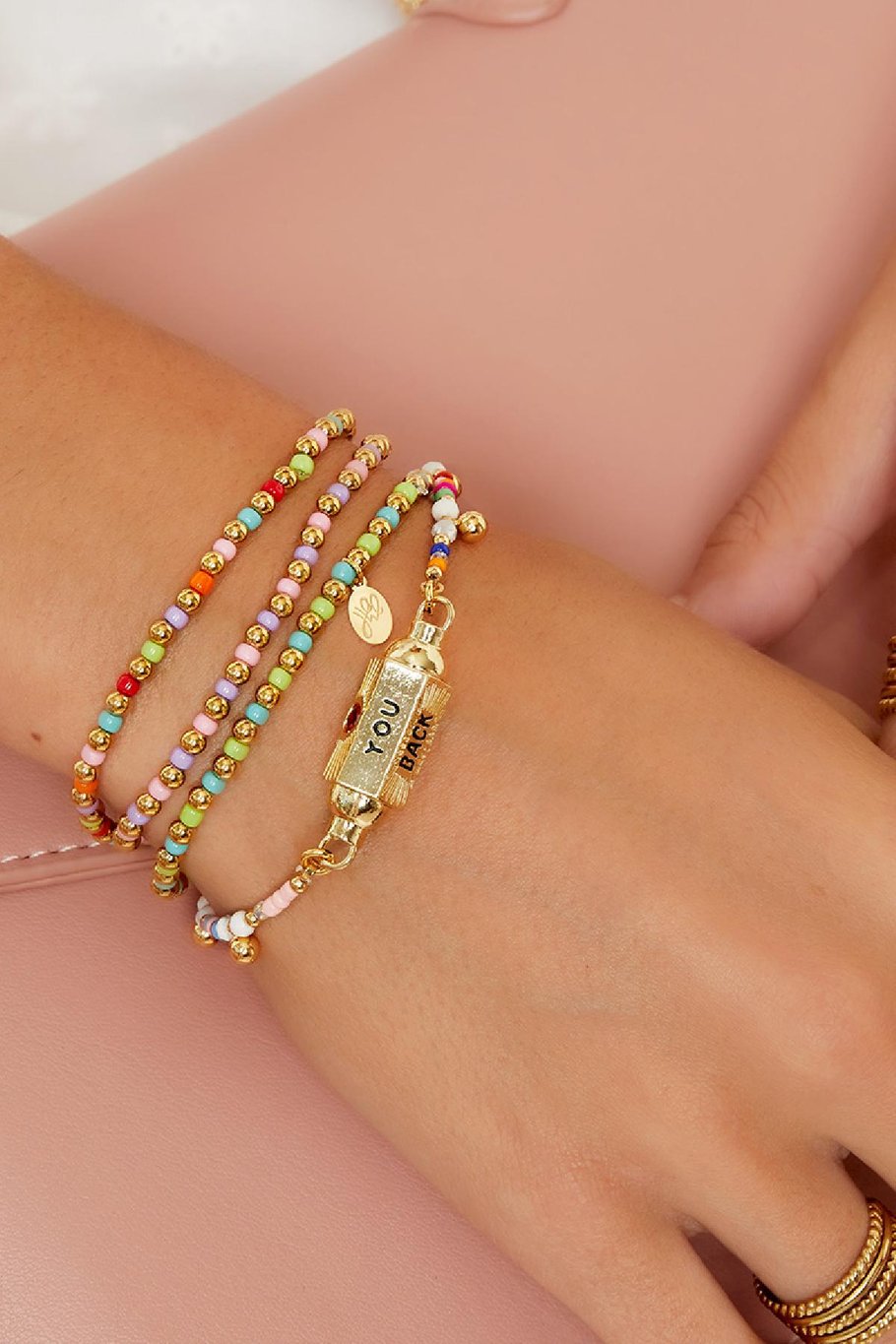 Bracelet colored and golden beads Multi Stainless Steel Picture2